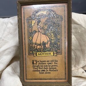 Vintage Art Deco framed print featuring sentimental poem dedicated to mothers